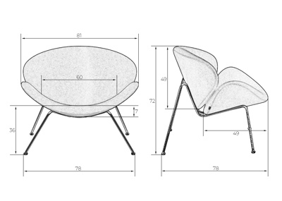 Кресло дизайнерское DOBRIN EMILY (серая ткань AF7, черное основание)