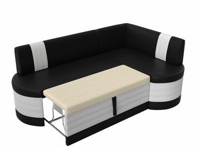 Кухонный угловой диван Токио правый угол, Черный\Белый, артикул 28646