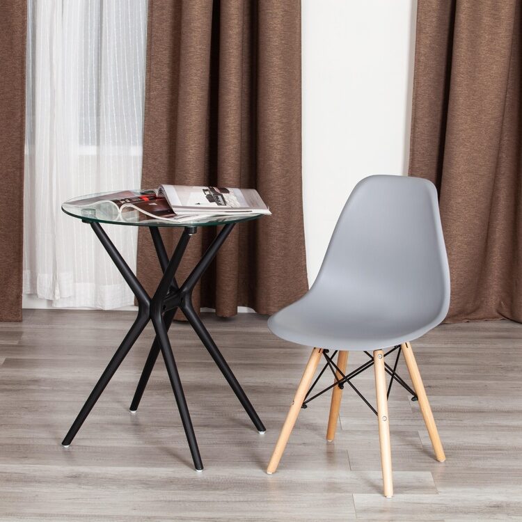 Стул CINDY (EAMES) (mod. 1801) дерево бук/металл/сиденье пластик, 45x51x82 см, Light grey (светло-серый)