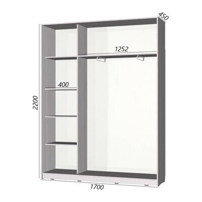 Шкаф-купе Старт 2-дверный без зеркала 1700 (высота 2200, глубина 450)