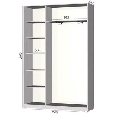 Шкаф-купе Старт 2-дверный с зеркалом и ЛДСП 1600 (высота 2400, глубина 450)